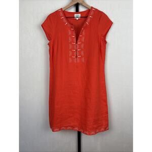Hiho Tortola BVI Rachel Dress Women’s Small 100% Linen Orange Embroidered Beach